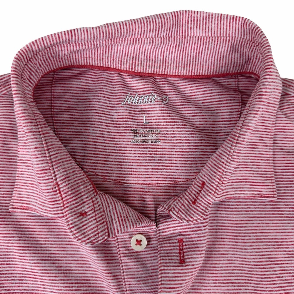 Johnnie-O Polo Shirt Men's Large Red Orange Coral Striped Rams Hill Golf Club